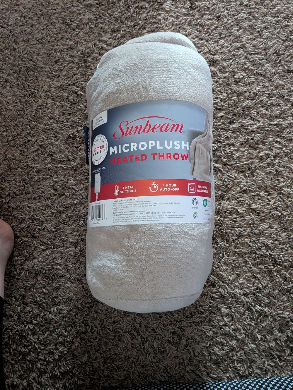 Sunbeam Microplush Heated Throw - Beige